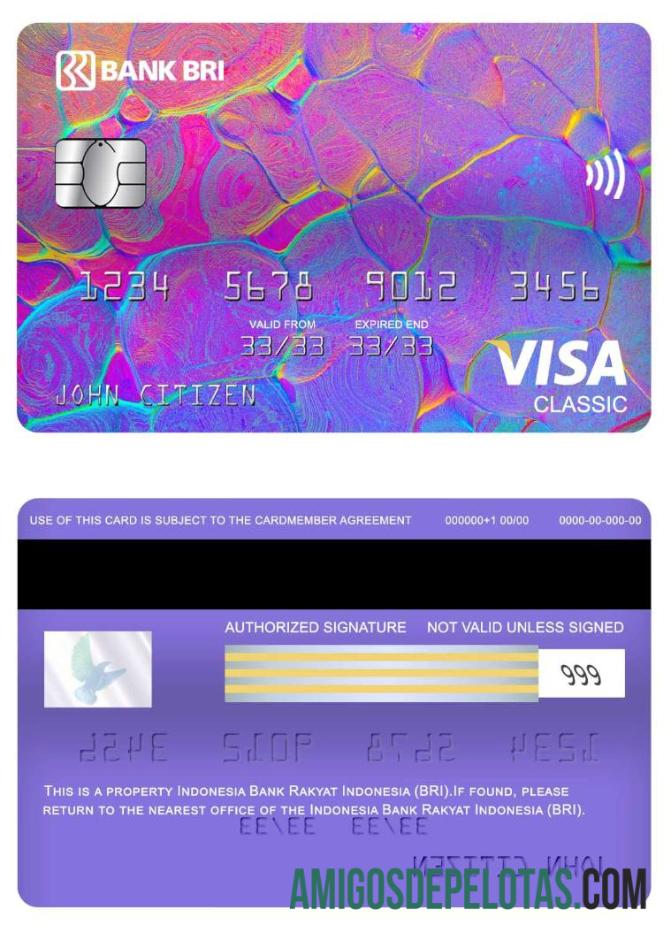 Cartão Visa Classic do Banco da Indonésia Rakyat Indonesia (BRI) modelo